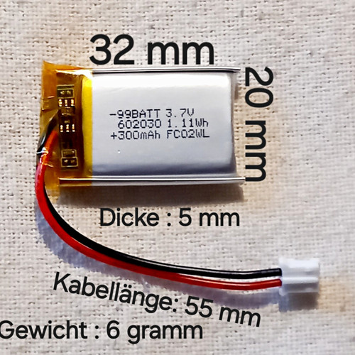 Lipo akku 602030 v 300mah - v,