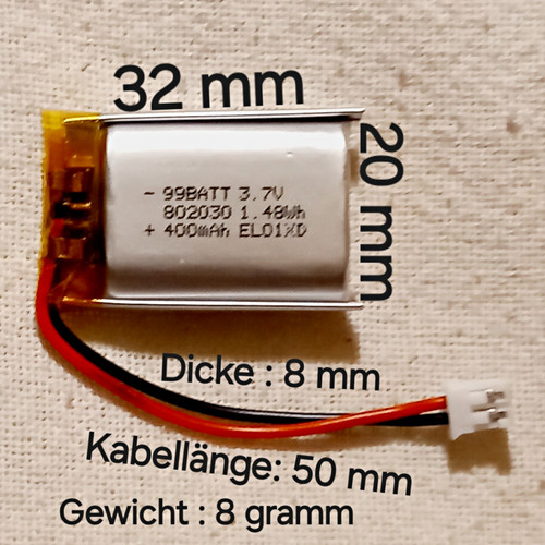 Lipo akku 802030 - lipo, 400mah
